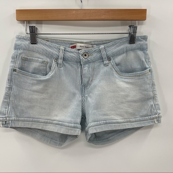 Levi’s Blue and White Striped Shorty Short Jean Shorts Size 7 - Picture 1 of 10